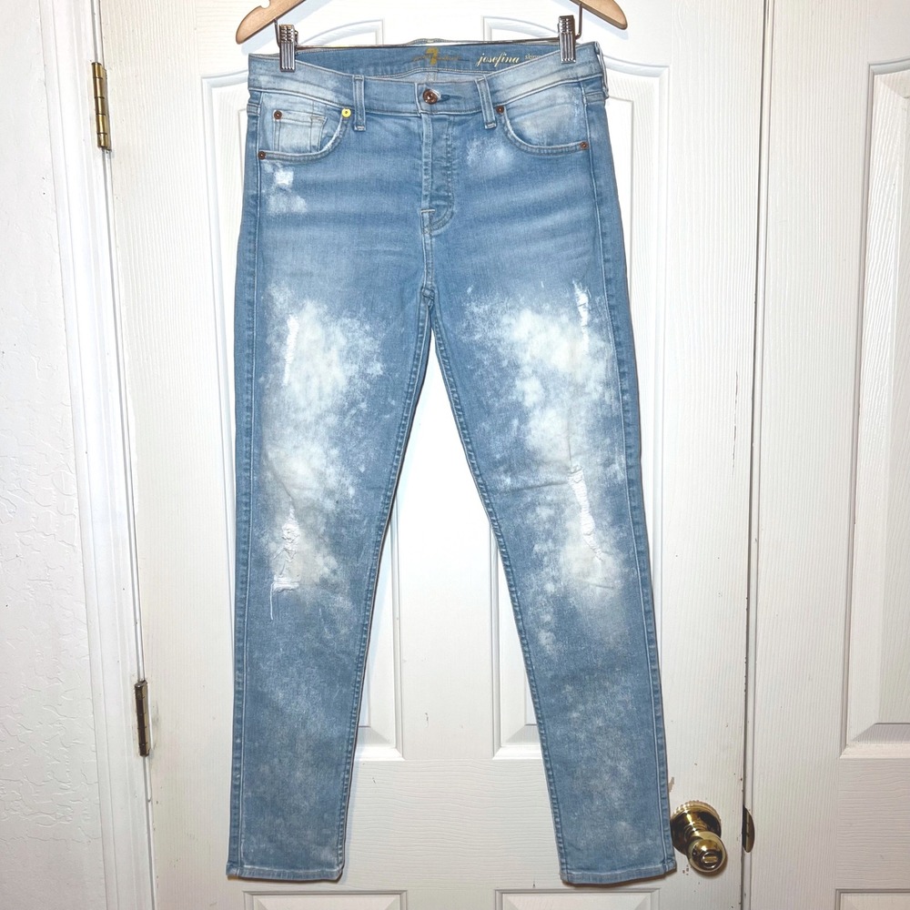 7 For All Mankind Josefina Skinny Boyfriend Jeans Distressed Light Wash Size 27